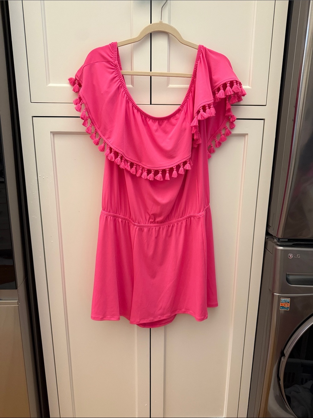Lilly Pulitzer Bright Pink Tassel Off-Shoulder Tunic